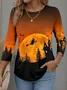 Women Halloween Long Sleeve Tee T-shirt Crew Neck Vintage Spring/Fall Top