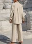 Women Plain Split Joint Two-Piece Set Daily Long Sleeve Casual Spring/Fall Top With Pants Matching Set