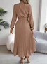 Women Plain Short Sleeve Summer Split Joint Dress Stand Collar Daily Vintage Maxi Tank A-Line Dress