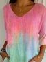 Women Abstract Three Quarter Sleeve Tee T-shirt V Neck Printing Casual Spring/Fall Graphic Tee Top