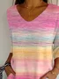Women Abstract Three Quarter Sleeve Tee T-shirt V Neck Printing Casual Spring/Fall Graphic Tee Top