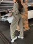 Women Plain Split Joint Two-Piece Set Daily Long Sleeve Casual Spring/Fall Top With Pants Matching Set