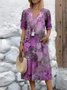 Women Floral Short Sleeve Summer Printing Dress V Neck Daily Vintage Maxi T-Shirt Dress A-Line Dress