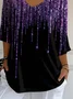 Women Abstract Three Quarter Sleeve Tee T-shirt V Neck Printing Casual Spring/Fall Graphic Tee Top