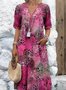 Women Floral Short Sleeve Summer Printing Dress V Neck Daily Vintage Maxi T-Shirt Dress A-Line Dress