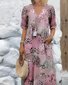 Women Floral Short Sleeve Summer Printing Dress V Neck Daily Vintage Maxi T-Shirt Dress A-Line Dress