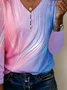 Women Abstract Long Sleeve Tee T-shirt V Neck Printing Casual Spring/Fall Graphic Tee Top
