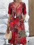 Women Floral Short Sleeve Summer Printing Dress V Neck Daily Vintage Maxi T-Shirt Dress A-Line Dress