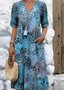 Women Floral Short Sleeve Summer Printing Dress V Neck Daily Vintage Maxi T-Shirt Dress A-Line Dress