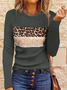 Women Leopard Long Sleeve Tee T-shirt Crew Neck Printing Casual Spring/Fall Graphic Tee Top