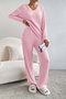 Women Plain Embossed Two-Piece Set Daily Long Sleeve Casual Spring/Fall Top With Pants Matching Set