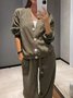 Women Plain Split Joint Two-Piece Set Daily Long Sleeve Casual Spring/Fall Top With Pants Matching Set