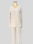 Women Plain Embossed Two-Piece Set Daily Long Sleeve Casual Spring/Fall Top With Pants Matching Set