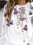 Women Butterfly Crew Neck Printing Casual Spring/Fall Long Sleeve Sweatshirt