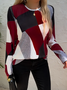 Women Geometric Long Sleeve Tee T-shirt Crew Neck Printing Casual Spring/Fall Graphic Tee Top