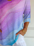 Women Abstract Three Quarter Sleeve Tee T-shirt V Neck Printing Casual Spring/Fall Graphic Tee Top