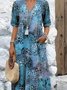 Women Floral Short Sleeve Summer Printing Dress V Neck Daily Vintage Maxi T-Shirt Dress A-Line Dress