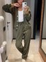Women Plain Split Joint Two-Piece Set Daily Long Sleeve Casual Spring/Fall Top With Pants Matching Set