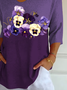 Women Floral Three Quarter Sleeve Tee T-shirt V Neck Printing Casual Spring/Fall Graphic Tee Top
