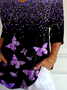 Women Butterfly Three Quarter Sleeve Tee T-shirt V Neck Printing Casual Spring/Fall Graphic Tee Top