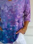 Women Abstract Three Quarter Sleeve Tee T-shirt V Neck Printing Casual Spring/Fall Graphic Tee Top