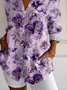 Women Floral Long Sleeve Shirt Spring/Fall Buckle Shirt Collar Regular Sleeve Daily Casual Top