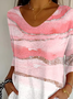Women Abstract Three Quarter Sleeve Tee T-shirt V Neck Printing Casual Spring/Fall Graphic Tee Top