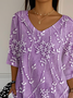 Women Floral Three Quarter Sleeve Tee T-shirt V Neck Printing Casual Spring/Fall Graphic Tee Top