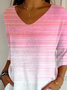 Women Abstract Stripes Three Quarter Sleeve Tee T-shirt V Neck Printing Casual Spring/Fall Graphic Tee Top