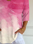 Women Abstract Three Quarter Sleeve Tee T-shirt V Neck Printing Casual Spring/Fall Graphic Tee Top