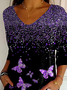 Women Butterfly Three Quarter Sleeve Tee T-shirt V Neck Printing Casual Spring/Fall Graphic Tee Top
