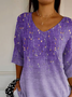 Women Floral Three Quarter Sleeve Tee T-shirt V Neck Printing Casual Spring/Fall Graphic Tee Top