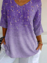 Women Floral Three Quarter Sleeve Tee T-shirt V Neck Printing Casual Spring/Fall Graphic Tee Top