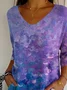 Women Abstract Three Quarter Sleeve Tee T-shirt V Neck Printing Casual Spring/Fall Graphic Tee Top