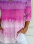 Women Abstract Three Quarter Sleeve Tee T-shirt V Neck Printing Casual Spring/Fall Graphic Tee Top