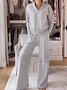 Women Plain Split Joint Two-Piece Set Daily Long Sleeve Casual Spring/Fall Top With Pants Matching Set
