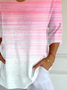 Women Abstract Stripes Three Quarter Sleeve Tee T-shirt V Neck Printing Casual Spring/Fall Graphic Tee Top