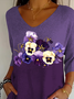 Women Floral Three Quarter Sleeve Tee T-shirt V Neck Printing Casual Spring/Fall Graphic Tee Top