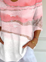 Women Abstract Three Quarter Sleeve Tee T-shirt V Neck Printing Casual Spring/Fall Graphic Tee Top
