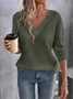 Women Plain Long Sleeve Tee T-shirt V Neck Split Joint Vintage Spring/Fall Top
