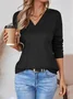 Women Plain Long Sleeve Tee T-shirt V Neck Split Joint Vintage Spring/Fall Top