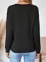 Women Plain Long Sleeve Tee T-shirt V Neck Split Joint Vintage Spring/Fall Top