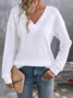 Women Plain Long Sleeve Tee T-shirt V Neck Split Joint Vintage Spring/Fall Top