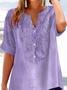 Women Floral Short Sleeve Shirt Summer Printing V Neck Daily Casual Top