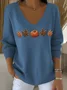 Women Floral Spring/Fall Casual Long Sleeve V Neck Cotton Sweater