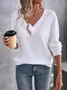 Women Plain Long Sleeve Tee T-shirt V Neck Split Joint Vintage Spring/Fall Top