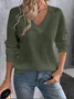 Women Plain Long Sleeve Tee T-shirt V Neck Split Joint Vintage Spring/Fall Top
