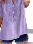 Women Floral Short Sleeve Shirt Summer Printing V Neck Daily Casual Top