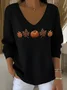 Women Floral Spring/Fall Casual Long Sleeve V Neck Cotton Sweater