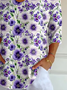 Women Floral Three Quarter Sleeve Tee T-shirt V Neck Printing Casual Spring/Fall Graphic Tee Top